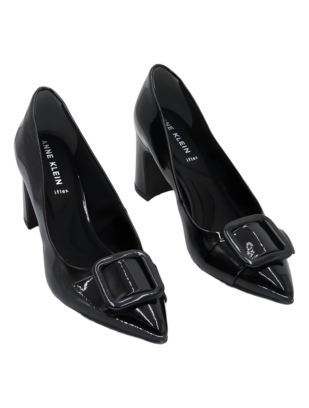 Anne Klein Bentley Black Patent Square Toe Buckle Block Heel Pumps Size 6.5M